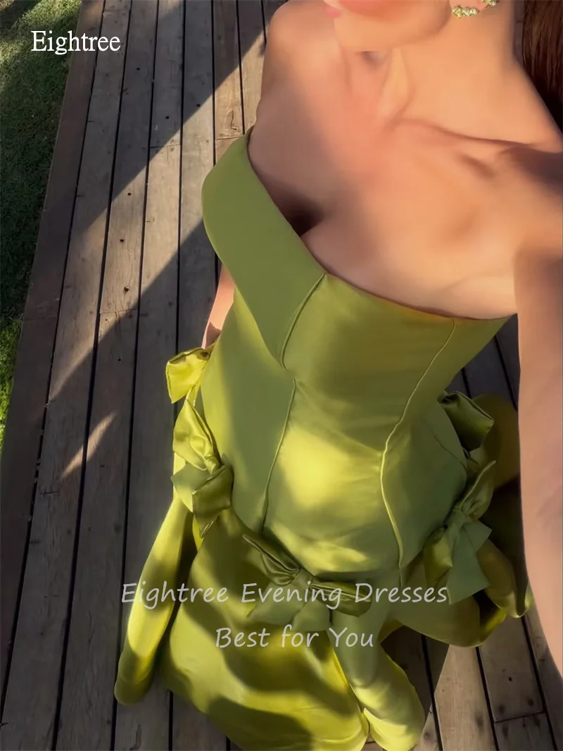Вечернее платье Eightree Mustard Green A Line без бретелек с бантом, длинное, в пол, для выпускного вечера, на заказ (art.: 3920dcb488bdf) - 3920dcb488bdf