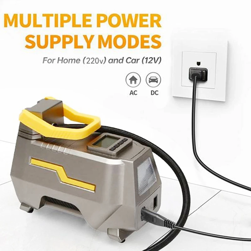 

Car AC/DC 12V Tire Inflator Portable Air Compressor Digital Air Pump With LED Light & Long Power Cords Home