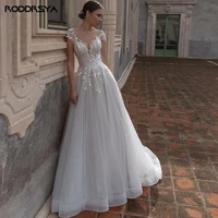 elegant short cap sleeve wedding dress for women lace appliques vestido noiva boho custom made backless button tulle sweep train