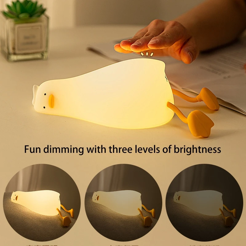 LED Night Light Creative Duck Rechargeable Touch Dimmable Children Birthday Gift Bedroom Sleeping Bedside Lamp