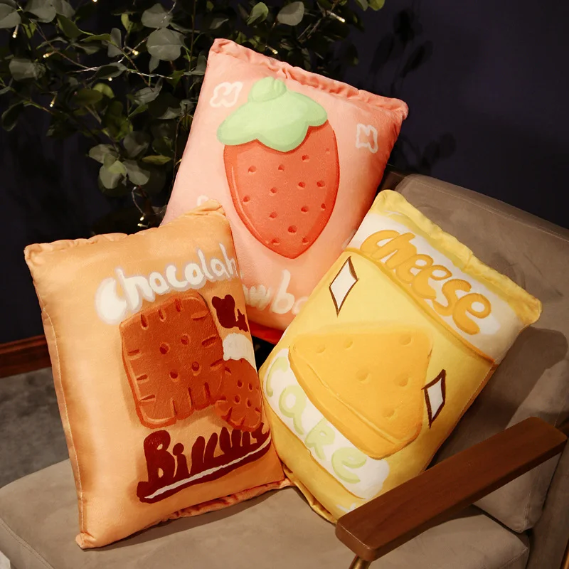 

Creative Snacks Plush Nap Pillow Simulation Food Cheese Chocolate Cookies Kawaii Strawberry Snack Sofa Cushion Plushie Xmas Gift