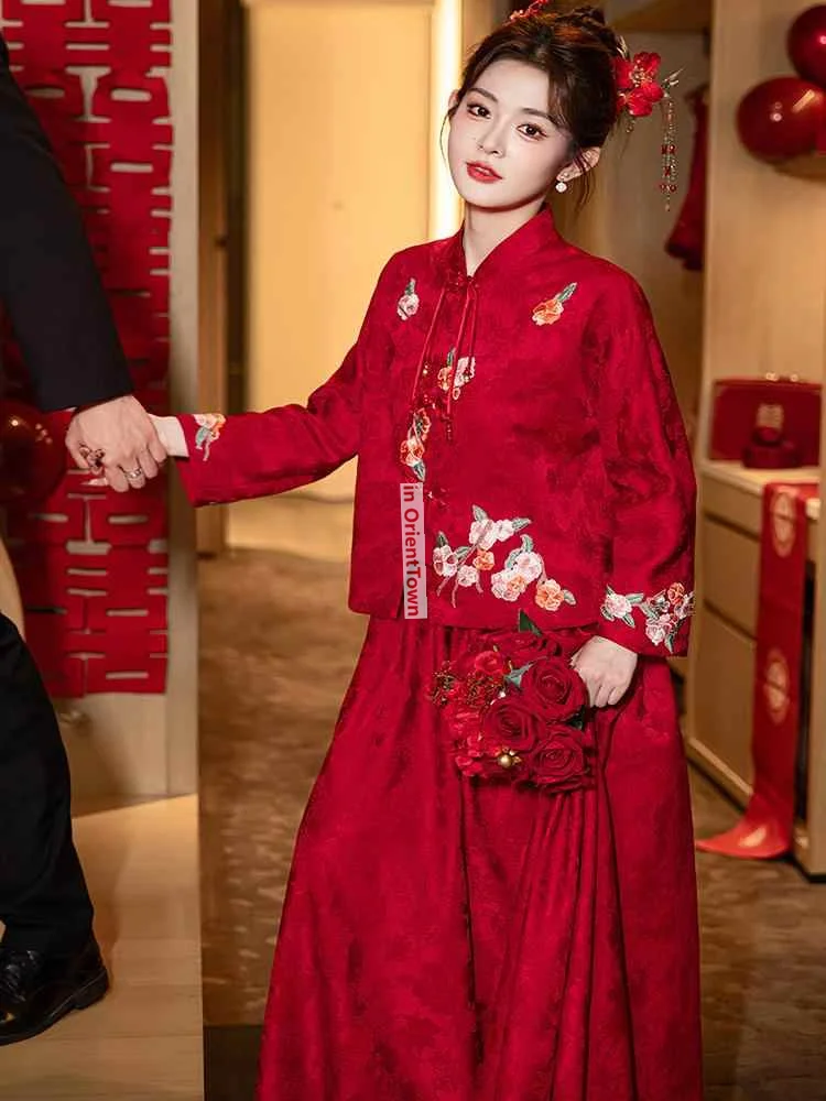 Фото Роскошное свадебное красное платье Xiuhe от OrientTown, традиционный китайский наряд невесты, платье для свадебного торжества и тостов, модель TP031 №3