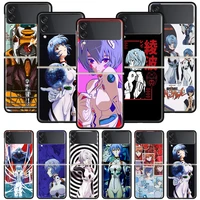 anime evangelions ayanami rei funda phone case for samsung galaxy z flip 3 5g luxury zflip3 black pc hard shockproof back cover