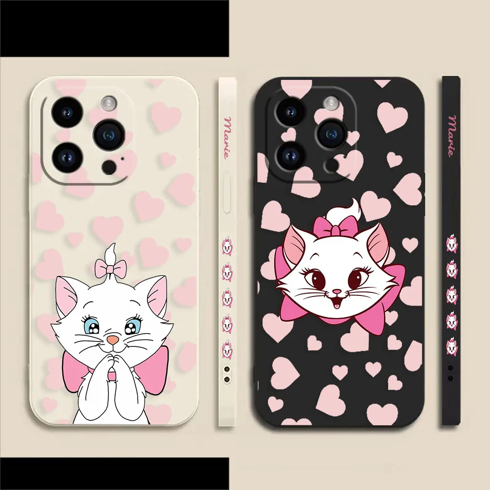 

Cute Disney Marie Phone Case For Apple iPhone 14 13 12 11 Pro XS Max Mini X XR SE 7 8 6 6S Plus Colour Liquid Case Funda Shell