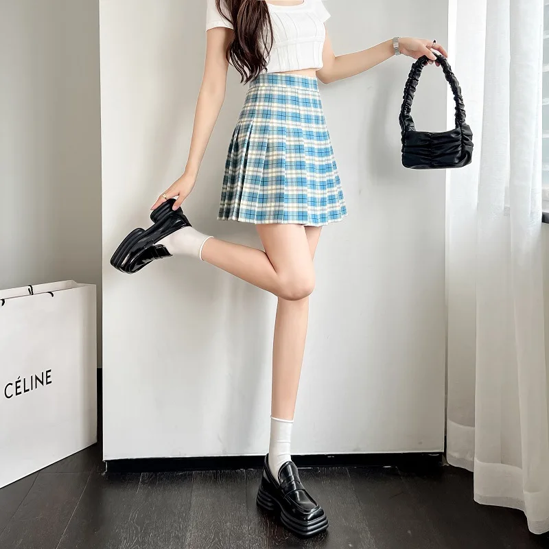 Summer High Waist Plaid Pleated Skirt For Women A-line Sexy Mini Japanese Girl's Students Fahion Slim Casual School Skirts Hot