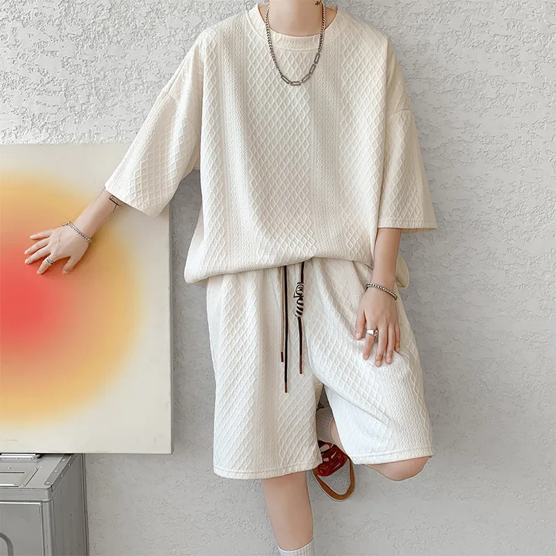 Summer Sets Men Fashion Oversized Short Sleeved T-shirt Shorts Two-piece Men Streetwear Loose Checked Set Mens Short Sets M-5XL