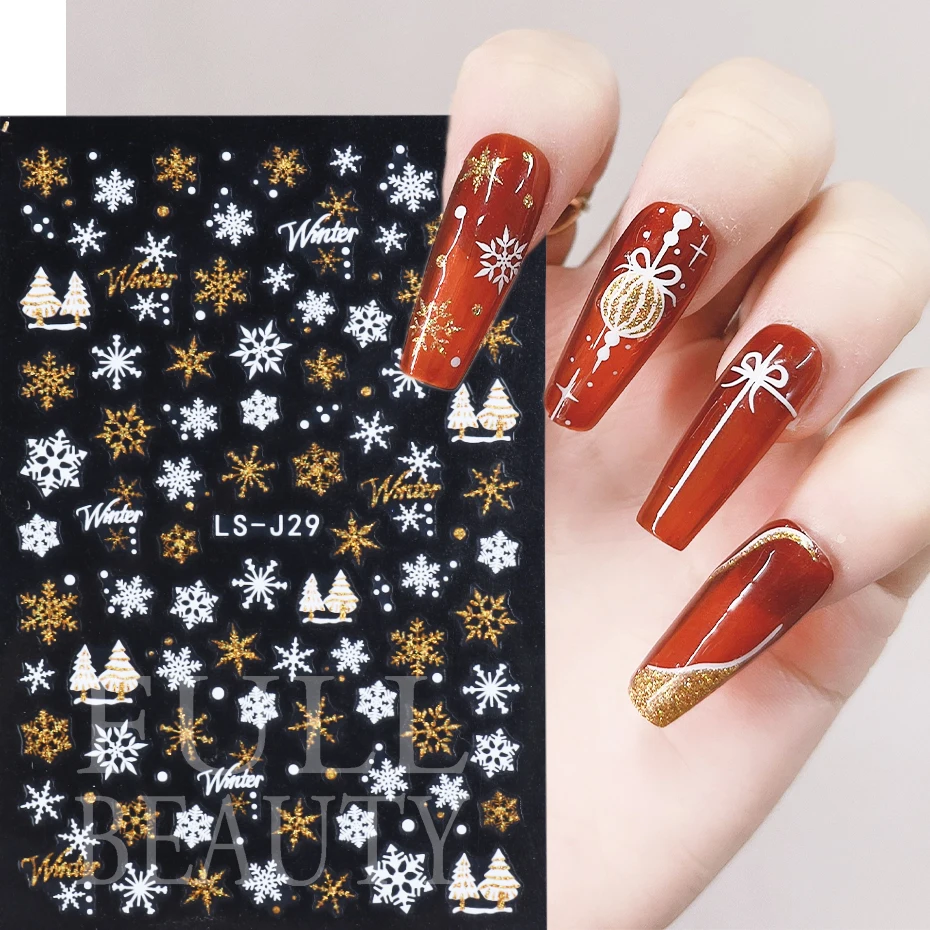 

Золотые блестящие наклейки для ногтей, светоотражающие эффекты песка, рождественские украшения, наклейка, французская кривая, Дизайн ногтя...