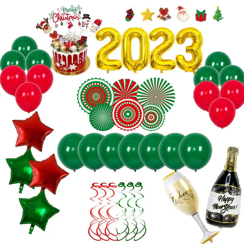 

Christmas Balloons Decoration Kit Christmas Balloons Kit With Wine Bottle Swirls Paper Flower Fan And Merry Christmas Cake
