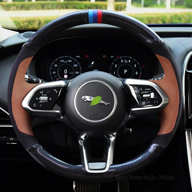 

Сделай Сам на заказ для Jaguar XJ XEL F-PACE XFL E-PACE чехол рулевого колеса автомобиля углеродное волокно черная замша Коричневая кожа автомобильные аксессуары