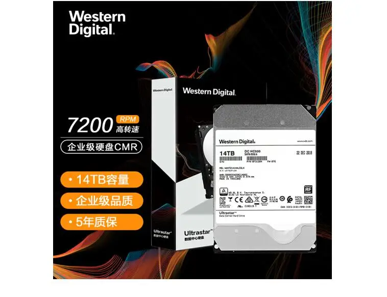 

WD механический жесткий диск 14 ТБ HC530 SATA6GB/S 7200 об/мин 512M helium герметичный корпоративный жесткий диск (WUH721414ALE6L4)