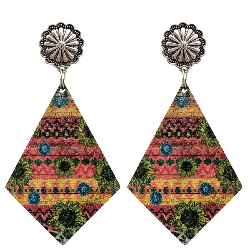 Модные западные деревянные серьги в форме Кончо змей ацтекские для женщин