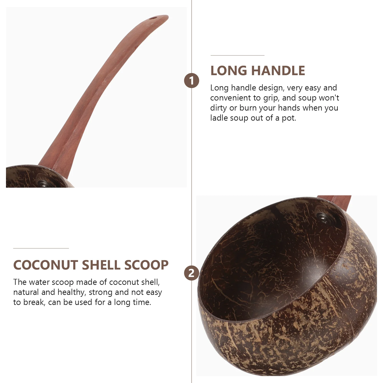 Кухонная утварь половник для воды бытовая скорлупа кокоса длинная ручка гаджет