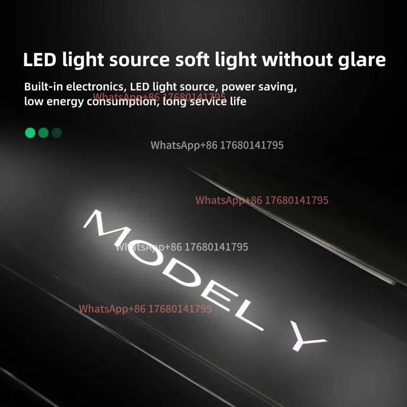Фото Беспроводная светодиодная подсветка для защиты порогов дверей автомобиля Tesla Model 3 и Model Y, аксессуары для защиты края двери. №3