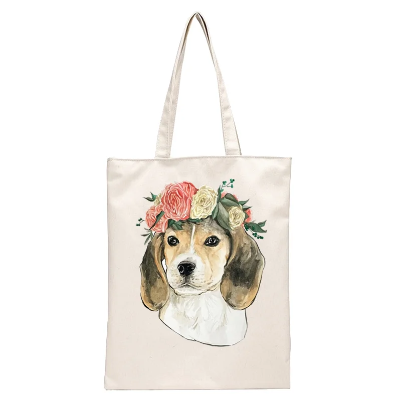 Funny Beagle dog Pet Animal Beagles Graphic Cartoon Print Shopping Bags Girls Fashion Casual Pacakge Hand Bag