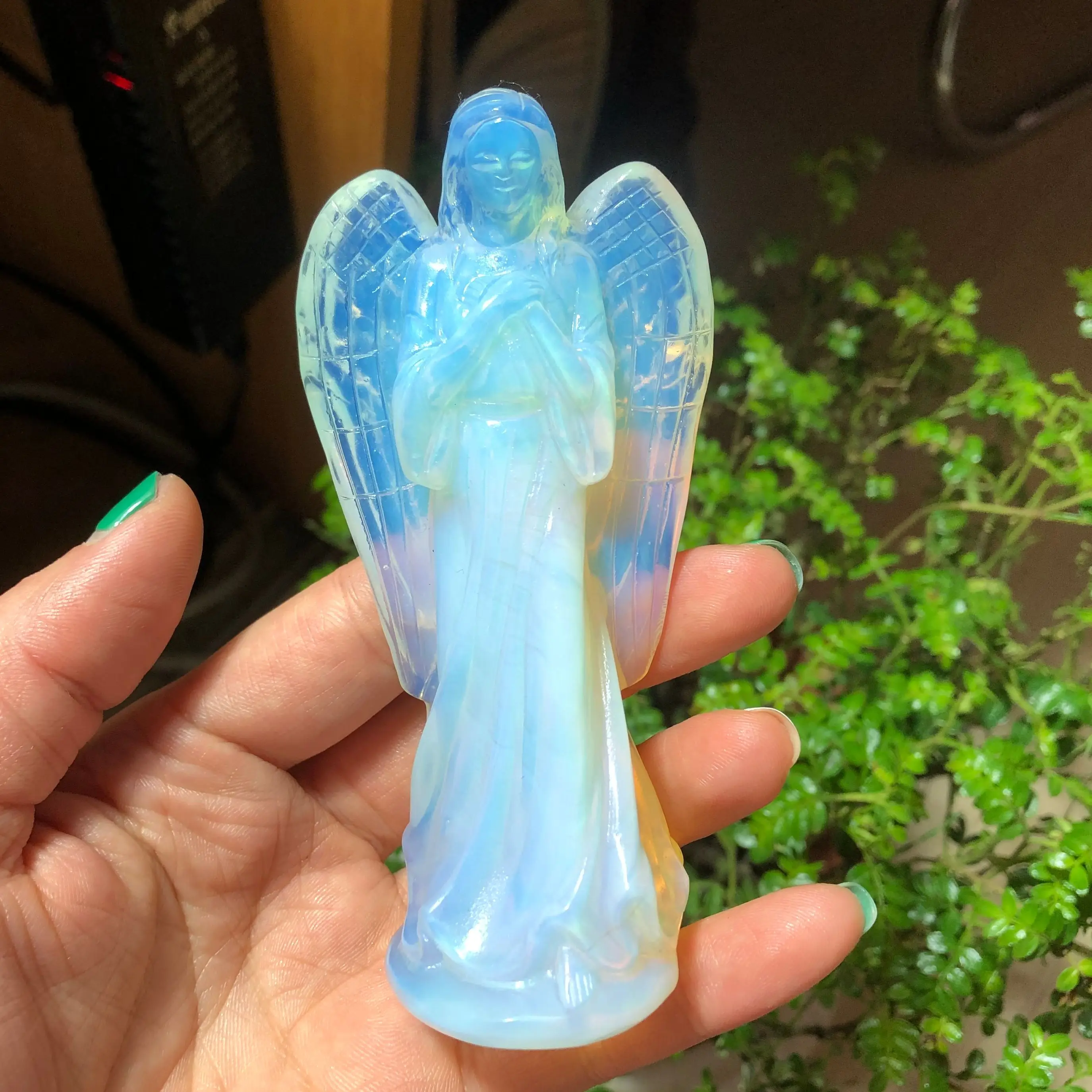 

Natural Albumin stone Angel Statue Stone Carving Natural opal Crystal Reiki Healing Figurine Home Decoration Trinket Craft Gift