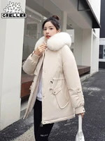 greller 2022 new womens winter jacket fur hooded short thick warm cotton padded jackets parkas woman candy color winter coat