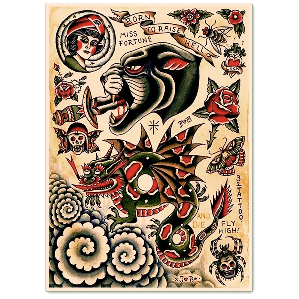 Традиционные художественные настенные картины с татуировками винтажные постеры