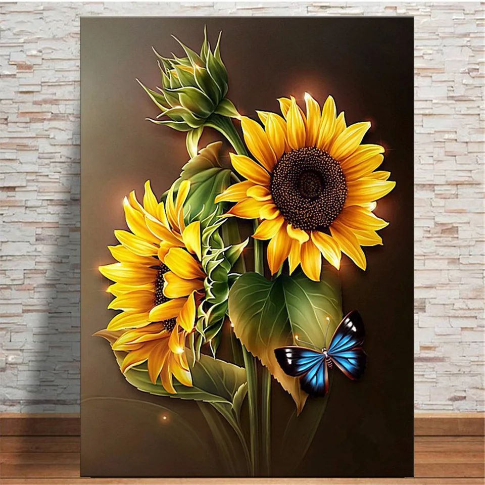 Полная алмазная живопись вышивка бисером бабочка на подсолнухе крестиком