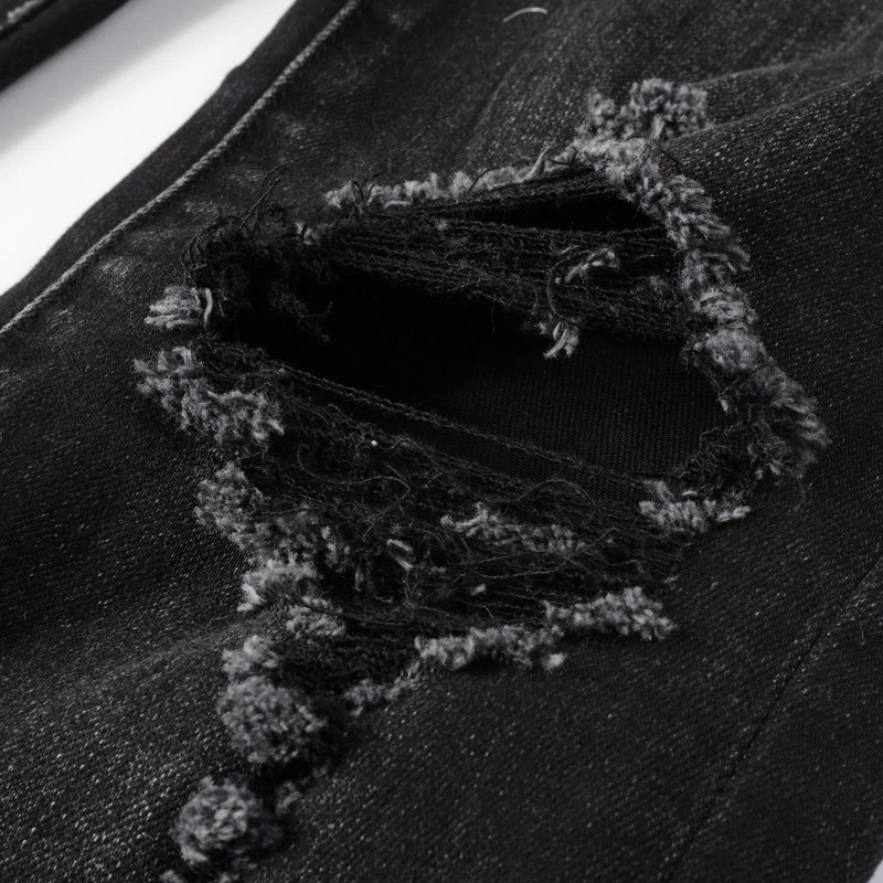 High Street Fashion Men Jeans Black Gray Elastic Slim Fit Ripped Jeans Homme Printed Designer Brand Hip Hop Denim Punk Pants Men