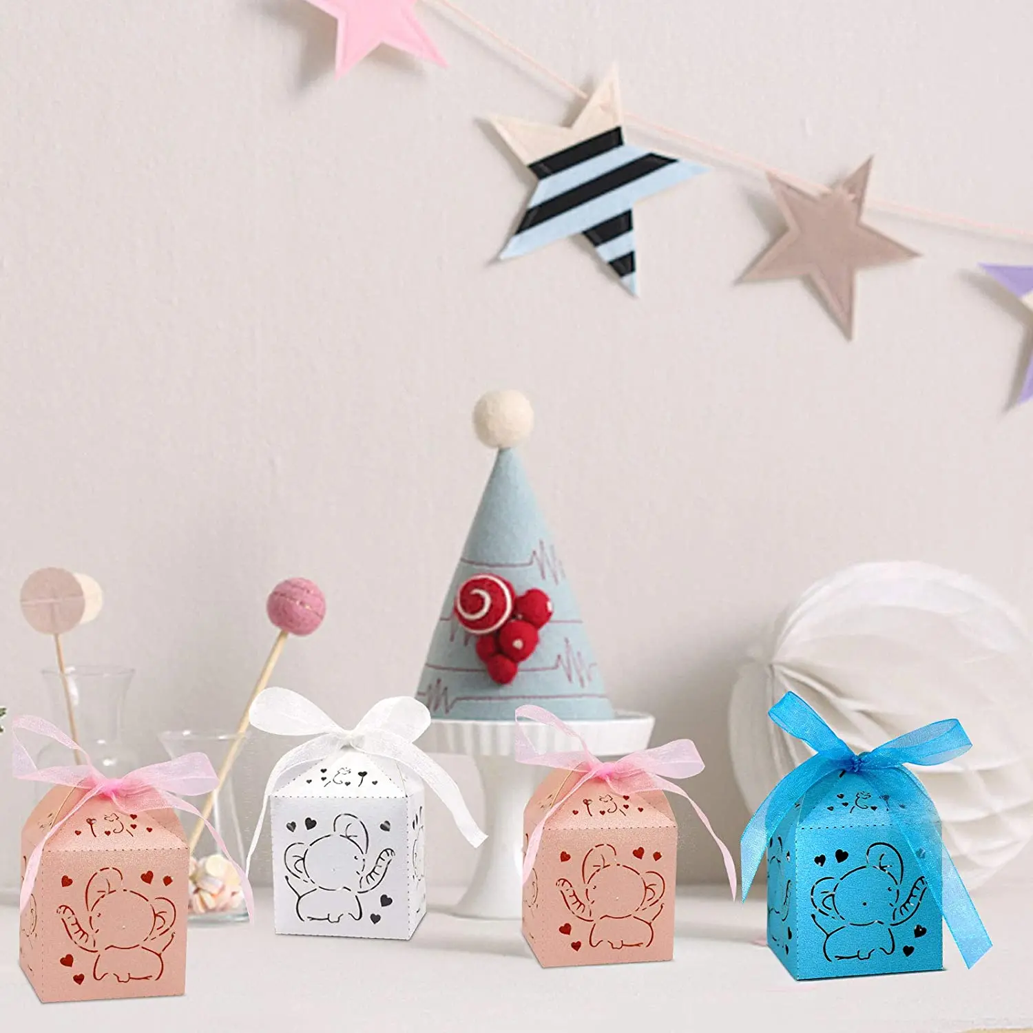 50pcs Elephant Gifts Box Laser Cut Paperboard Packaging Baby Shower Boy Girl Wedding Bitrhday Party Candy Supplies - купить по