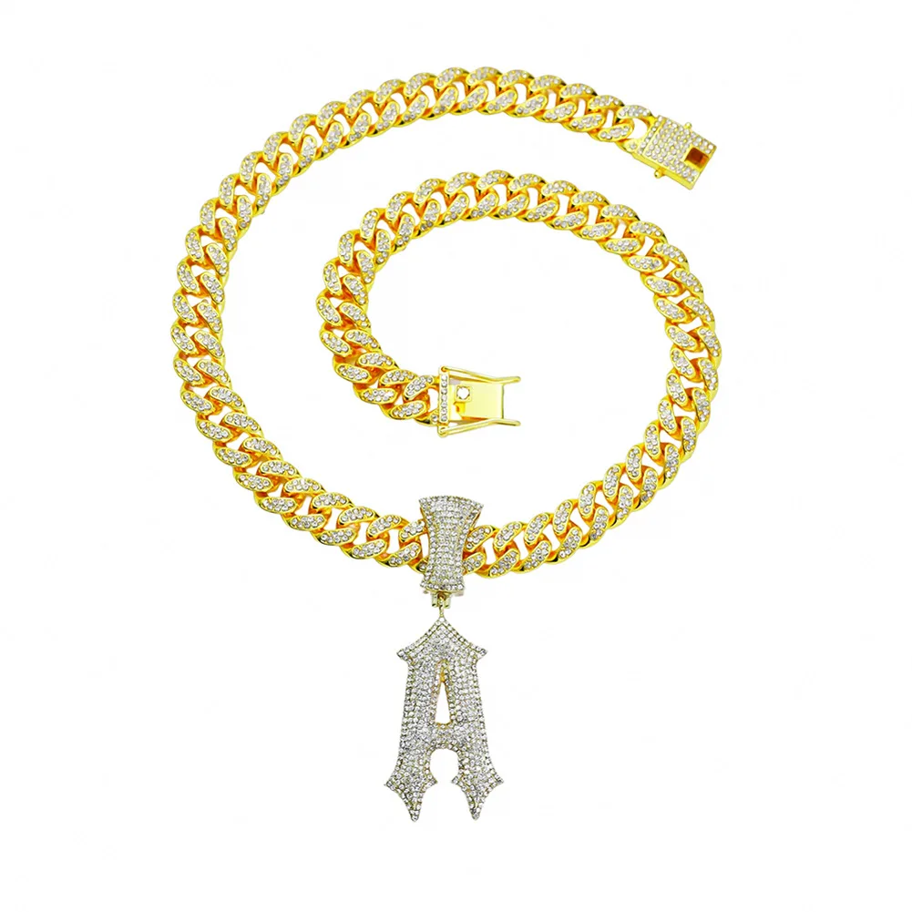 

European And American Men's Hip-hop Cross-border New Letter A Personality Diamond Pendant Necklace