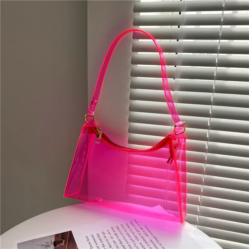 

Fluorescent Transparent Jelly Handbag Candy Pure Color Clear Shoulder Bag Women's Armpit Bag New Summer Waterproof Underarm Bag