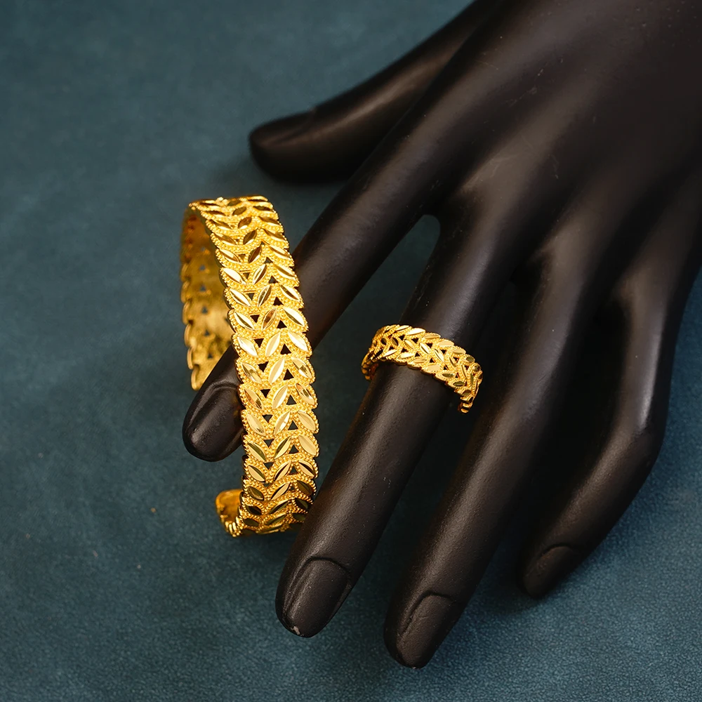 

Arabian Dubai Jewelry Set Gold Plated Bracelet Ring Opening My Orders Bracelets Jewelry Sets for Women Free Shipping Items
