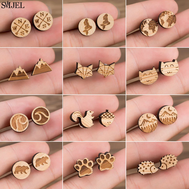 Винтажные серьги в виде маленьких животных модные деревянные ювелирные изделия