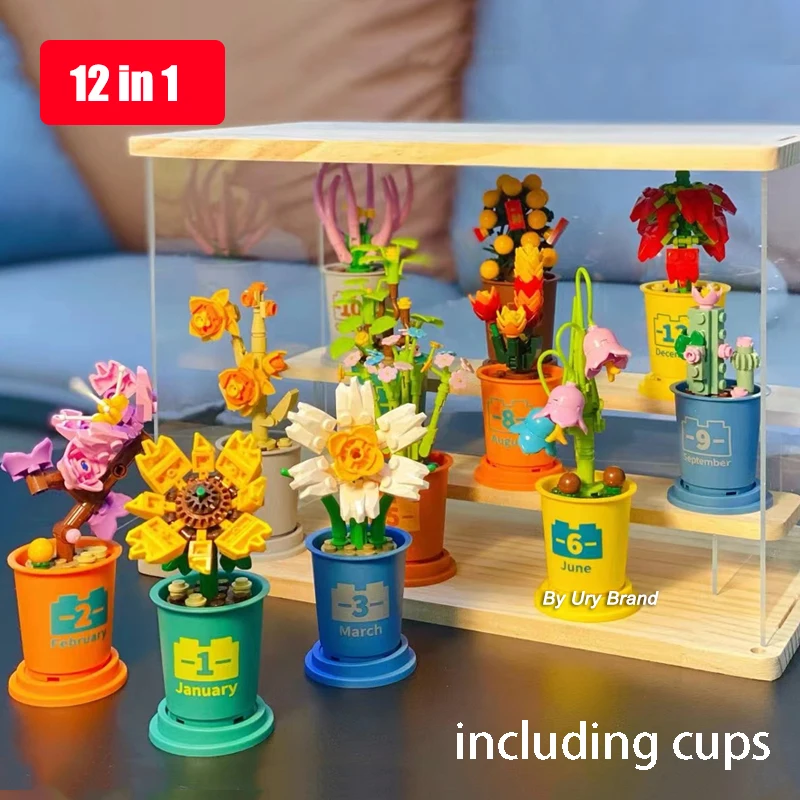 

City Friends Creative Flower Bouquet Succulent Plants with Coffee Cups Desktop Decoration Building Blocks Toys for Girls Gifts