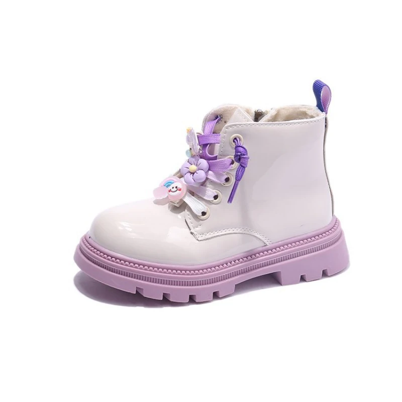 

Ботинки-носки для девочек, новинка, элегантные милые детские короткие ботинки на массивном каблуке, зимняя модная детская обувь из лакирова...