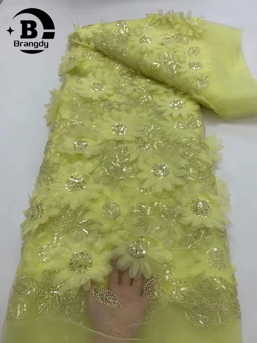 Африканская кружевная ткань с 3D цветами вышитая аппликация нигерийская Ткань