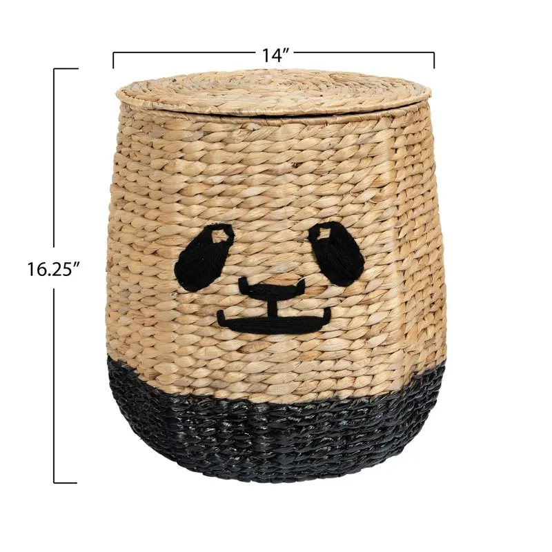 

Chic Beige & Black Panda Face Rattan Basket Storage with Attractive Lid - Perfect for Home Decoration, Gifts & More!