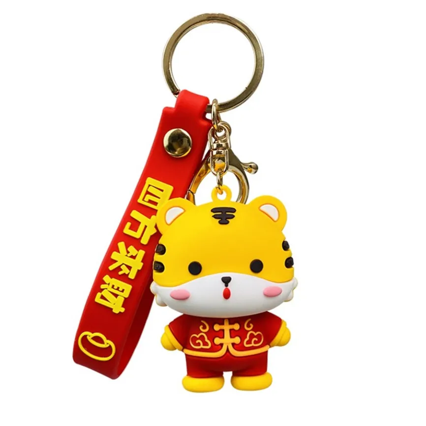 

1pc 2022 Lucky Tiger Ornament Keychain Cartoon Animal Car Keyring Bag Pendant Gift Chinese New Year Home Decor Red