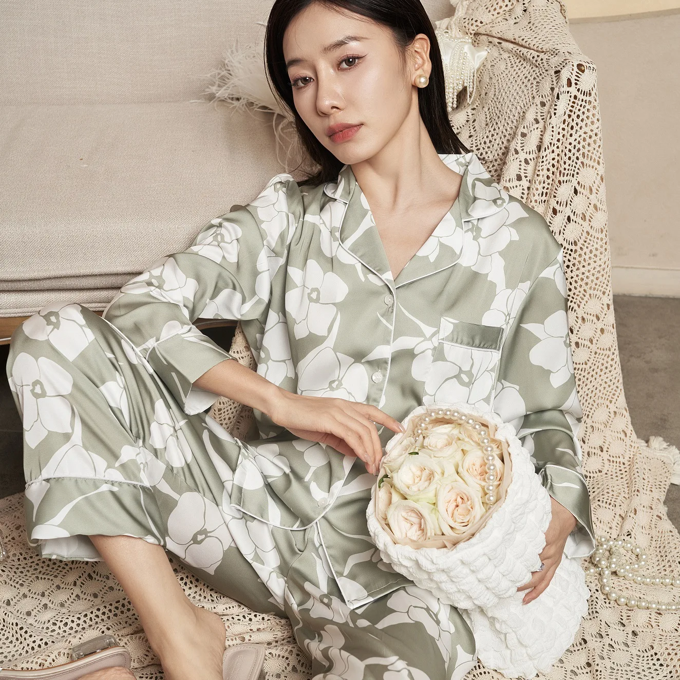 

Новинка весна-осень атласная ночная рубашка Jxgarb с принтом утренняя слава для досуга женские пижамы сексуальные ночные женские пижамные комплекты