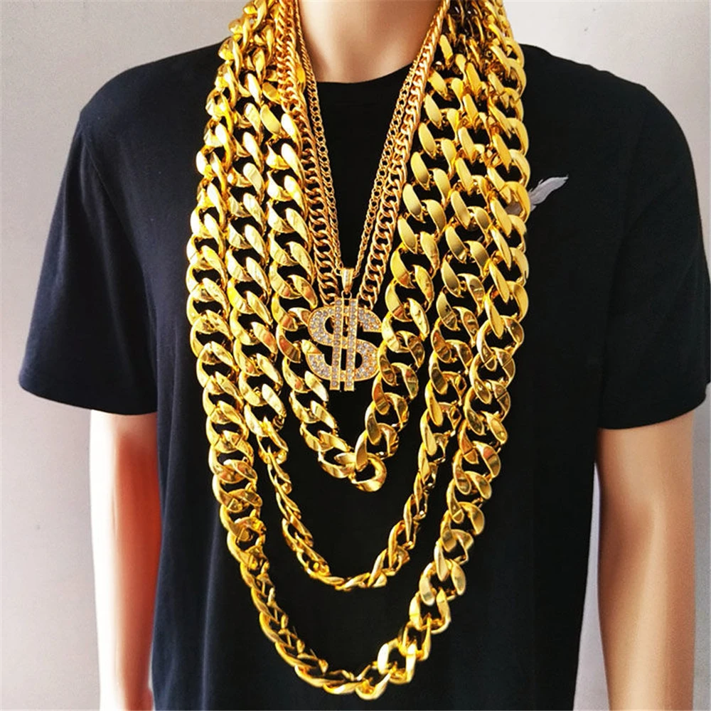 Hip Hop Gold Color Big Acrylic Chunky Chain Necklace For Men Punk Oversized Large Plastic Link Chain Men's Jewelry