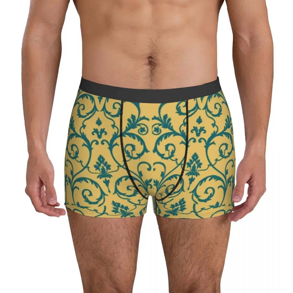 

Baroque Floral Underwear Gold Blue Men Underpants Design Stretch Boxer Shorts Trenky Boxer Brief Plus Size 2XL