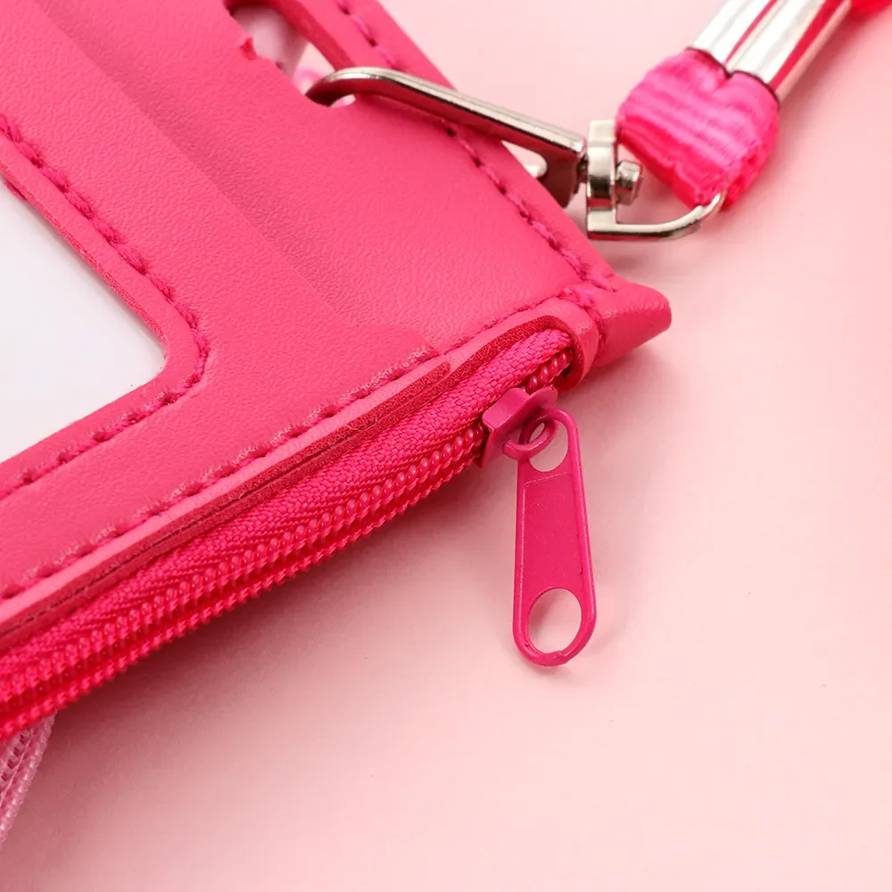 Faux Leather Card Case Fashionable ID Badge Card Holder Business Card Case Cover with Neck Lanyard  Zipper Bag