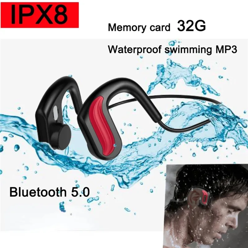 

Wireless Bone Conduction IPX8 Waterproof Open Ear Headphones Sweatproof Swimming Headset Bluetooth 5.1 Mic MP3 Built-in 32G SD