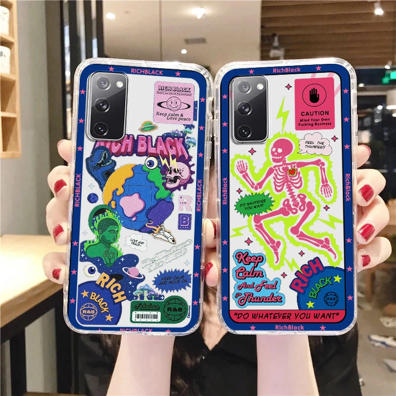 

Luxury creative art doodle For Samsung A73 A70 A20 Note 20 10 9 Ultra Lite F23 M52 M21 j8 j7 j6 Transparent Phone Case