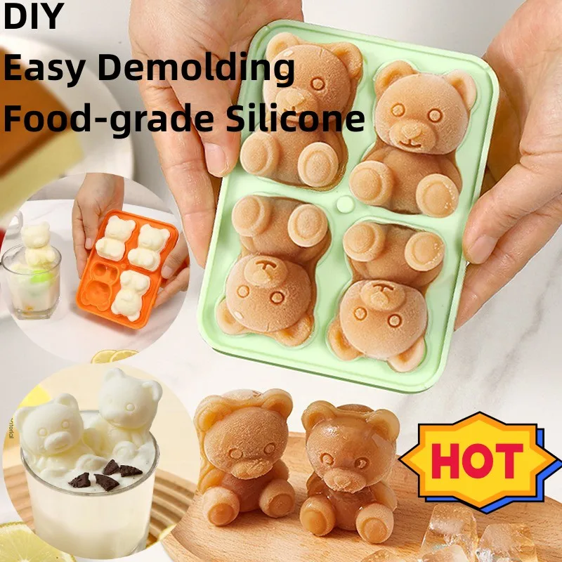 

Silicone Mold 4 Grid 3d Little Teddy Bear Shape Ice Cube Silian Little Bear Ice Block Mold Household Ice Cream Ice Box Ice Mold