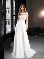 eightale 2022 new boho wedding dress off shoulder long sleeve chiffon a line appliques lace bridal dress vestido de novia