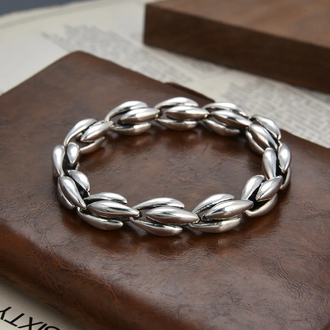 

S925 Sterling Silver Simple Atmosphere Bloody Mary Personalized Men's Bracelet Wide Trend Street Heavy Industry Bracelet