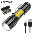 Перезаряжаемый фонарик, портативный светодиодный супер-яркий мини-фонарик с зумом, 3 режима освещения, фонарик из алюминиевого сплава для кемпинга, фонарики