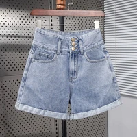high waist denim shorts womens summer 2022 new wild korean version loose cuff a type light colored thin shorts