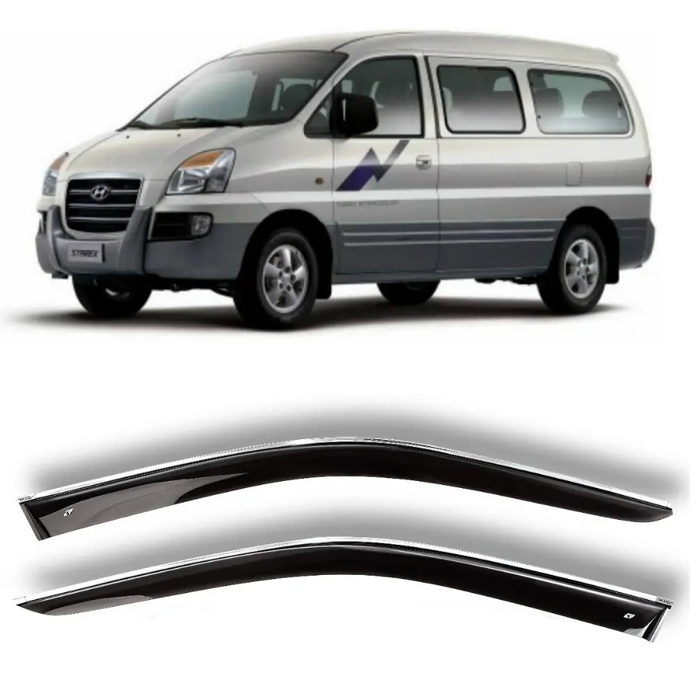 Дефлекторы окон хром полоска молдинг Cobra Tuning H22398CR на авто Hyundai Starex 1998-2007 ветровики