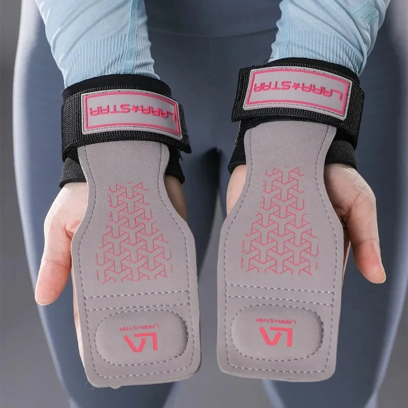 

1 Pair Leather Gym Gloves Pull-ups Lifting Crossfit Anti-Skid Belt Wraps Silicone Non-slip CowhideSupport Palm Protection Pads