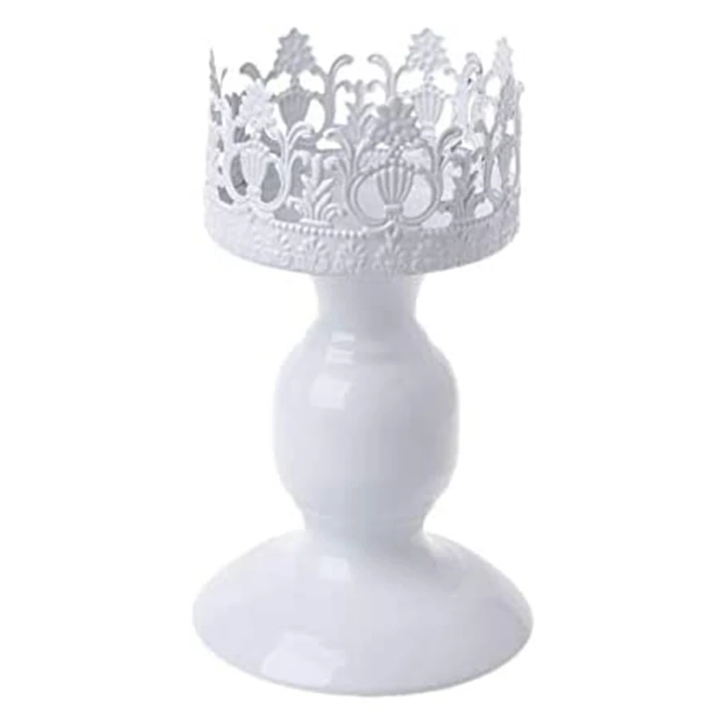 European White Metal Pillar Candle Holder Romantic Wedding Candlestick for Home Candlelight Dinner Table Decoration Gift