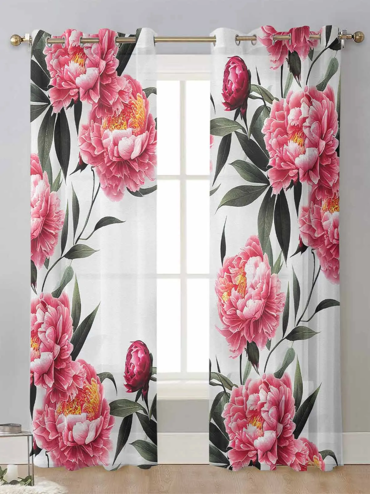 

Peony Flower Ink Painting Sheer Curtains For Living Room Window Transparent Voile Tulle Curtain Cortinas Drapes Home Decor