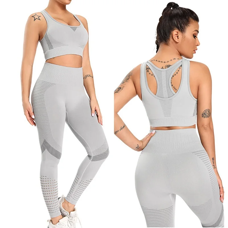 

Gym woman Tracksuit Yoga Seamless Set Sport Leggings Fitness Suit Sports Top Bra Two Piece Workout Outfit Female Sportsuit