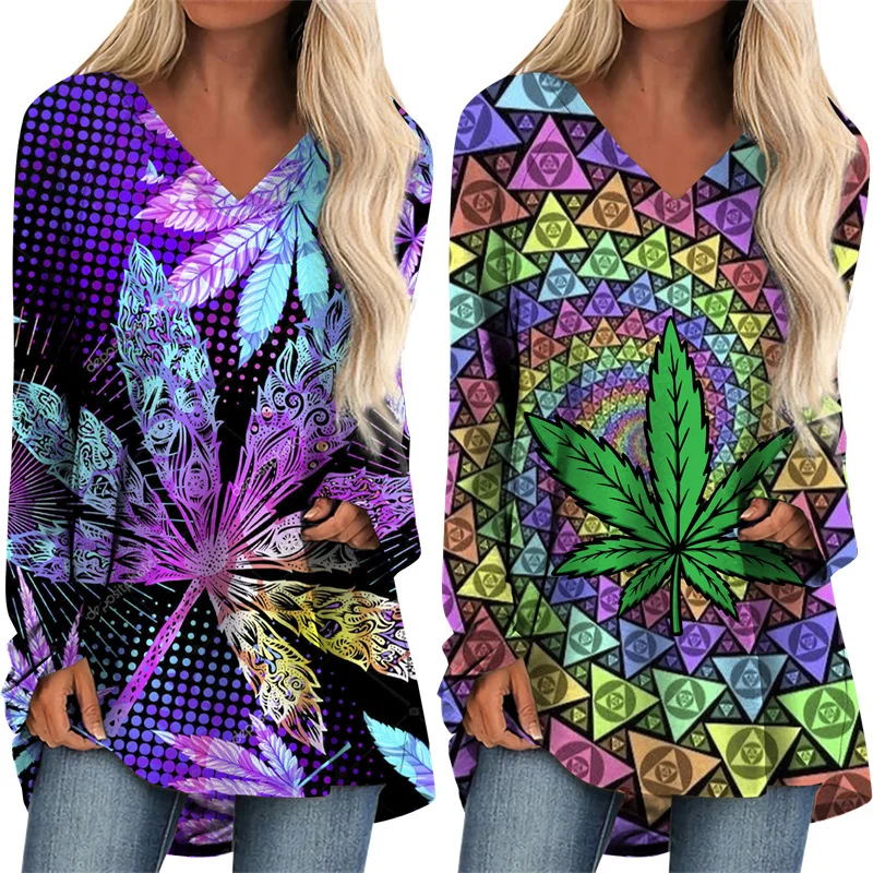 

Женская футболка с длинным рукавом и V-образным вырезом, с 3D-принтом